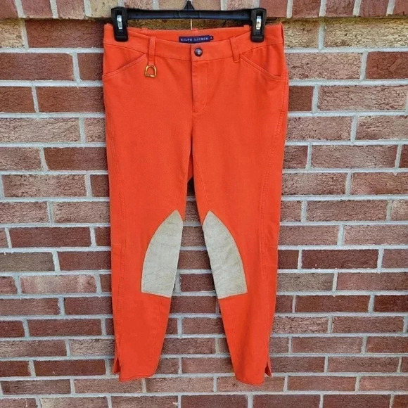 Lauren Ralph Lauren Pants - Vintage Ralph Lauren Orange Equestrian Riding Pants Women's Size 4 Leather Patch